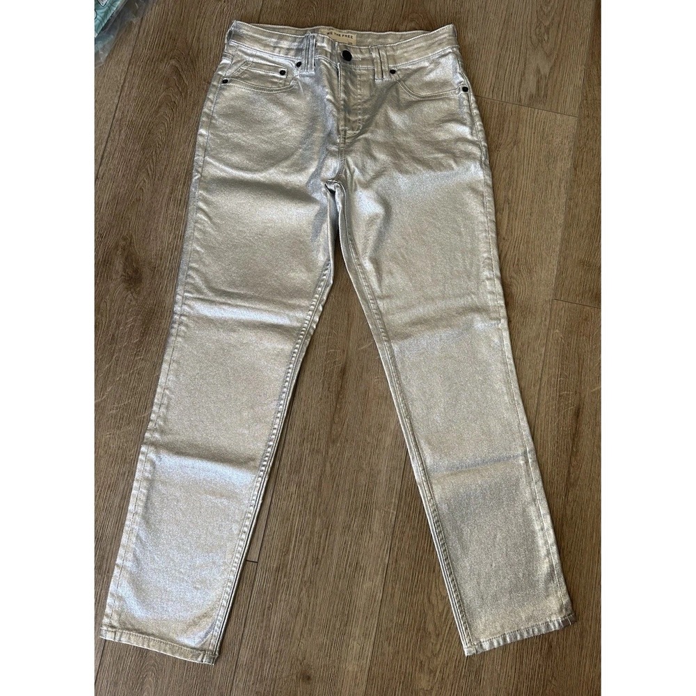 We The Free Women's Skinny Jeans 29 Metallic Silver High Rise Slim 5-Pocket